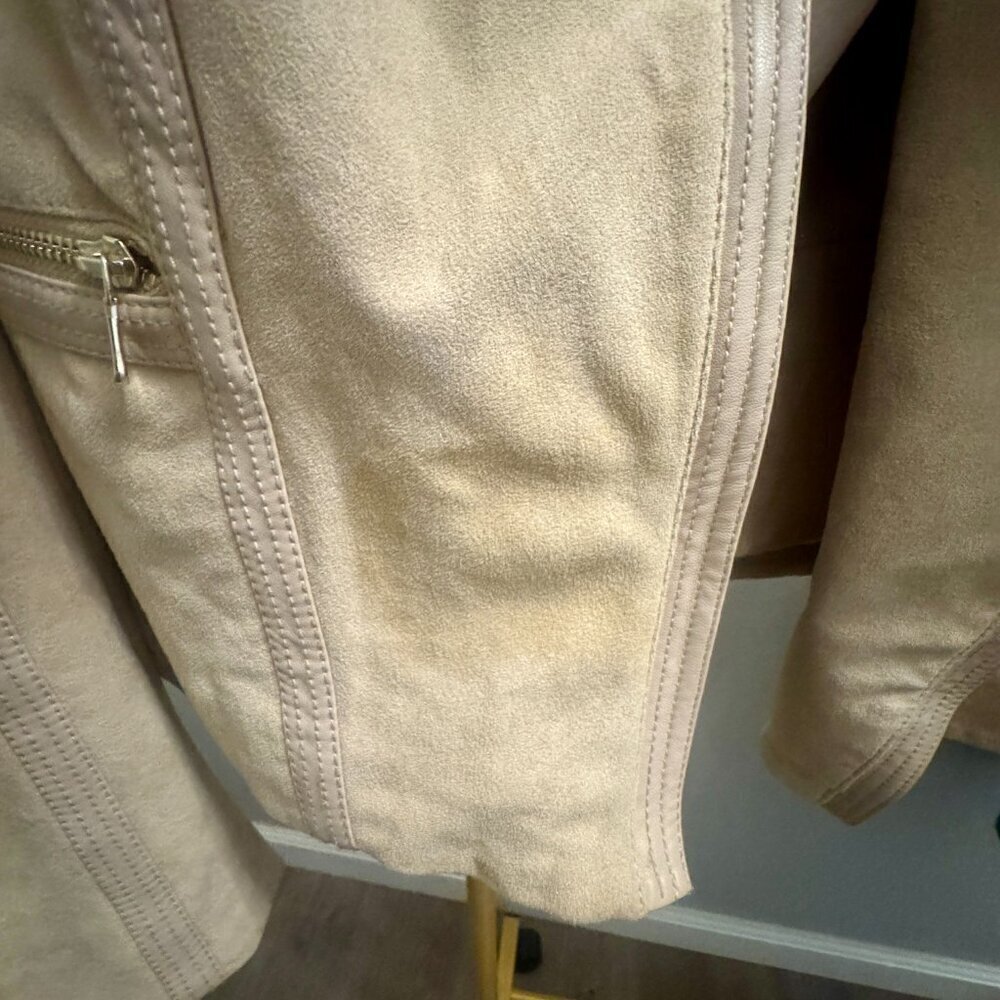 🤎 H&M Faux Suede Moto Jacket | XL (US 14) | Beige - Picture 7 of 8